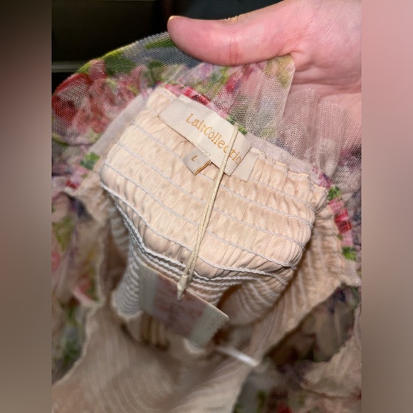 Coquette cottage core tulle mini dress floral nude flared shear netting - Picture 9 of 10